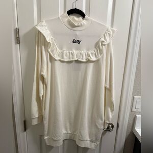Lazy Oaf Cream Ribbed Collar Sweater Dress